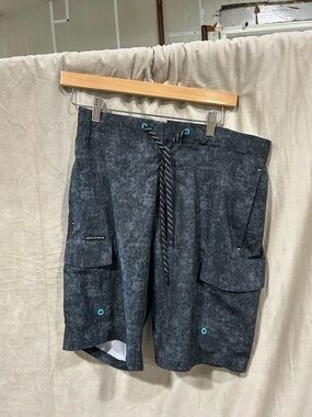 ZeroXposur Black Cargo Swim Shorts with Teal Accents